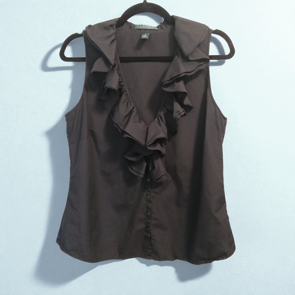 Lauren Ralph Lauren black sleeveless ruffle top blouse